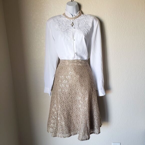 VTG Floral Lace Fit to Flare Y2K Nicole Miller Skirt - Picture 1 of 6
